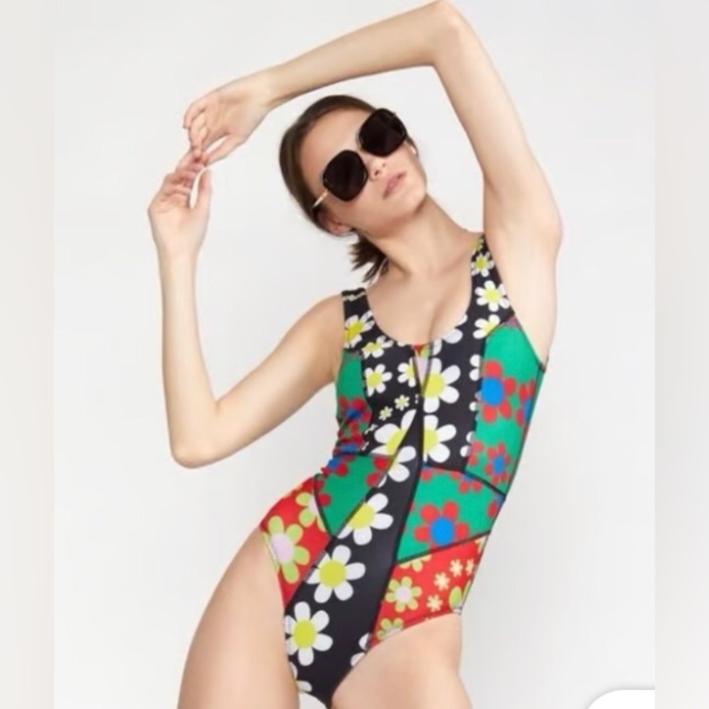 Cynthia Rowley Floral One Piece Swimsuit - Black, Red, Green